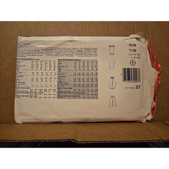 Vtg See & Sew (Butterick) Sewing Pattern - 5178 Misses' Top & Cullottes (12-16) - Picture 2 of 4